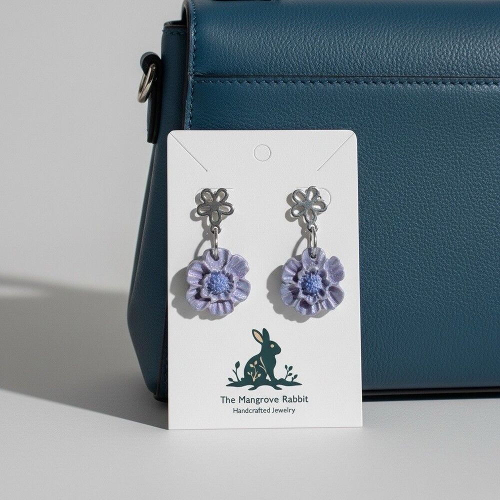 Handmade Lavender Floral Polymer Clay Flower Lightweight Dangle Earrings